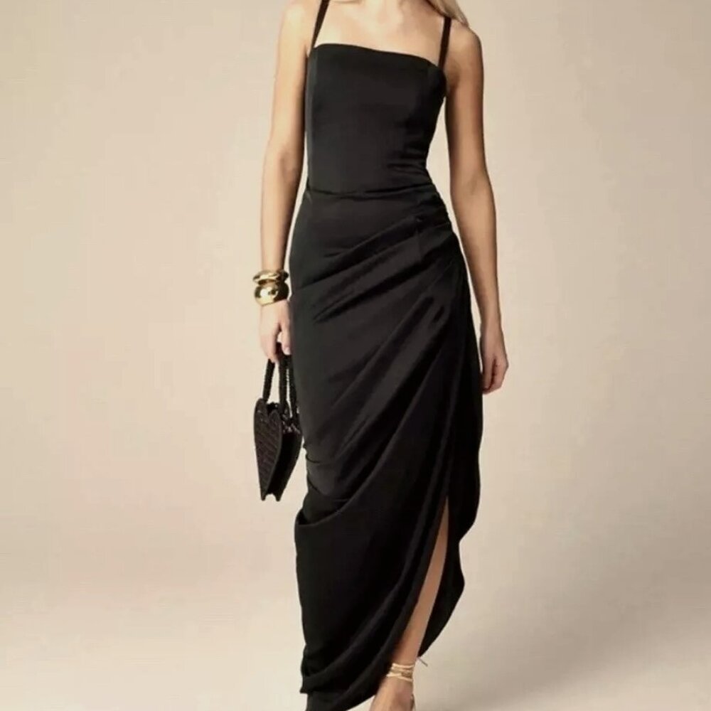J.Crew Collection asymmetrical ruched dress in stretch satin